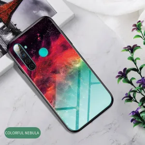For OPPO Realme 3 Pro/Realme 5/Realme 5 Pro Mobile Shell Soft TPU Phone Case Glass Back Panel Gradient Design Overall Protective Shell Colorful nebula