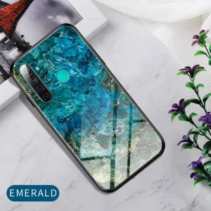 For OPPO Realme 3 Pro/Realme 5/Realme 5 Pro Mobile Shell Soft TPU Phone Case Glass Back Panel Gradient Design Overall Protective Shell Emerald