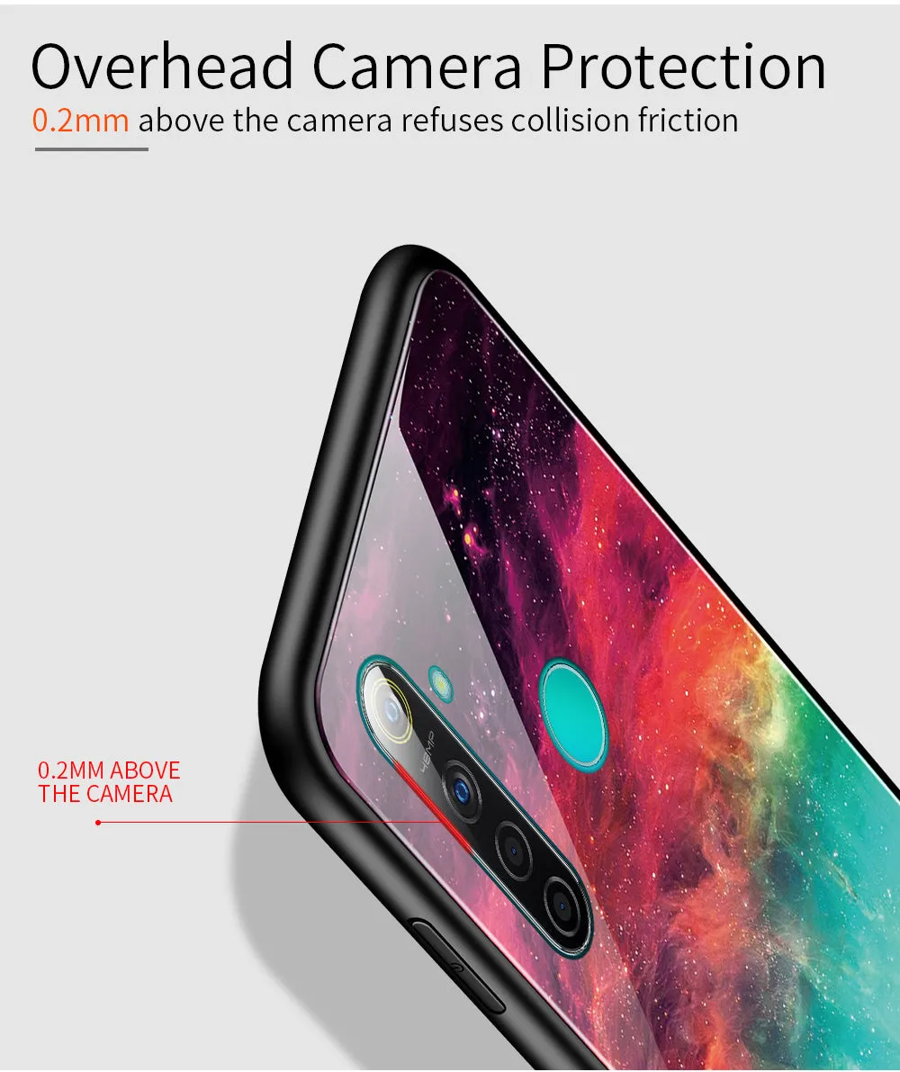 For OPPO Realme 3 Pro/Realme 5/Realme 5 Pro Mobile Shell Soft TPU Phone Case Glass Back Panel Gradient Design Overall Protective Shell Emerald