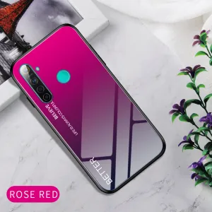 For OPPO Realme 3 Pro/Realme 5/Realme 5 Pro Mobile Shell Soft TPU Phone Case Glass Back Panel Gradient Design Overall Protective Shell Rose red