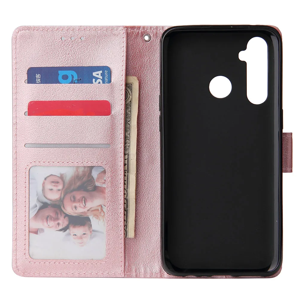 For OPPO Realme 5 Rro Cellphone Cover Buckle Closure Cards Holder Wallet Design Stand Function PU Leather Smart Shell Overall Protection  gold