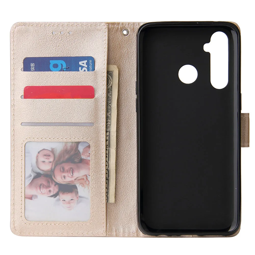For OPPO Realme 5 Rro Cellphone Cover Buckle Closure Cards Holder Wallet Design Stand Function PU Leather Smart Shell Overall Protection  gold