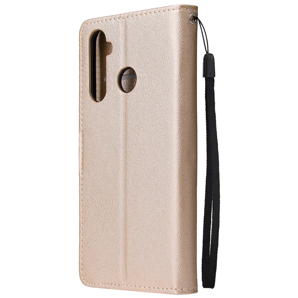 For OPPO Realme 5 Rro Cellphone Cover Buckle Closure Cards Holder Wallet Design Stand Function PU Leather Smart Shell Overall Protection  gold