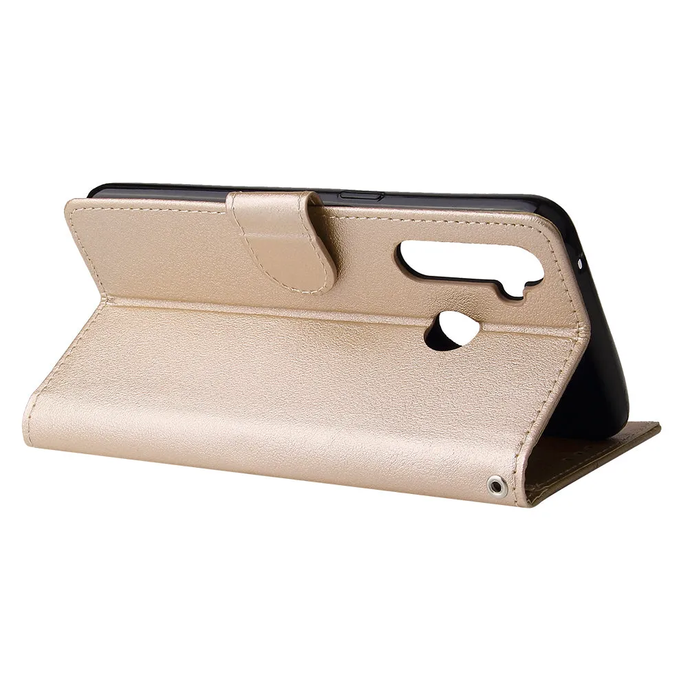 For OPPO Realme 5 Rro Cellphone Cover Buckle Closure Cards Holder Wallet Design Stand Function PU Leather Smart Shell Overall Protection  gold