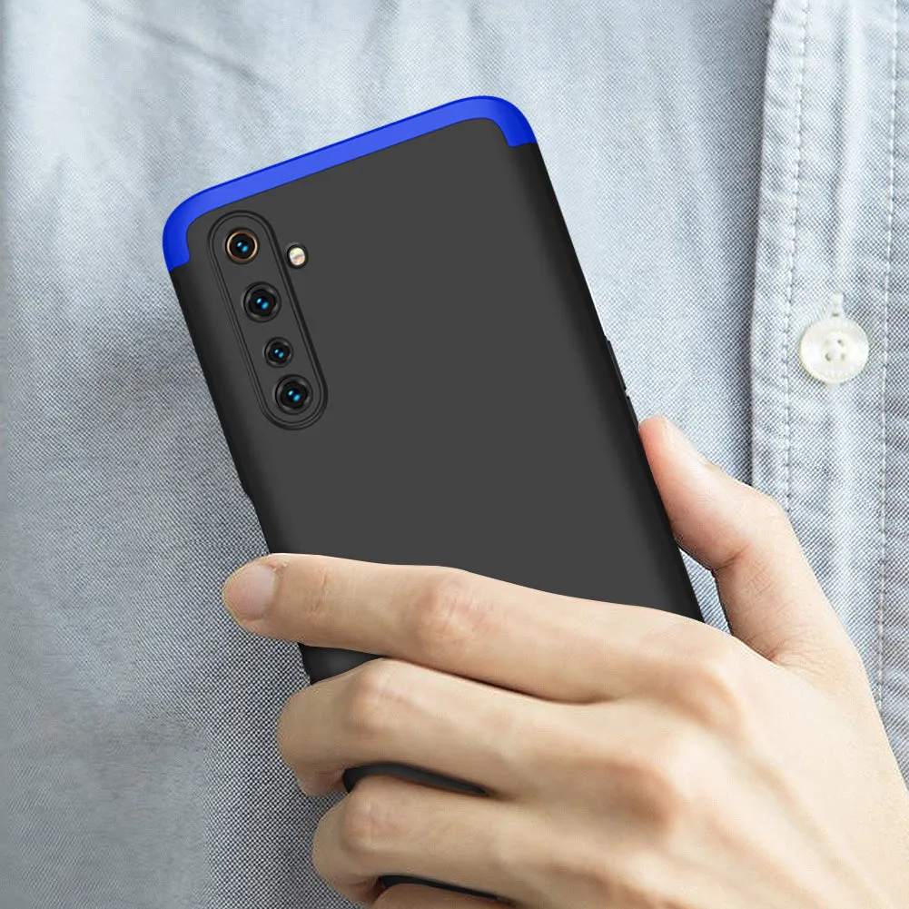 For OPPO Realme 6 Pro Cellphone Case PC Full Protection Anti-Scratch Mobile Phone Shell Cover Blue   black