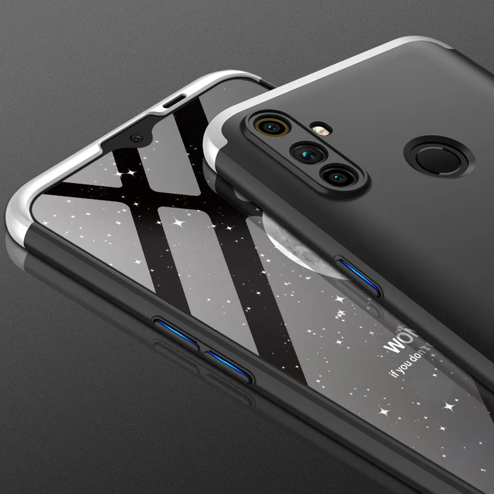 For OPPO Realme C3 360Dgree Full Protection Shockproof PC Phone Back Cover  Silver Black Silver