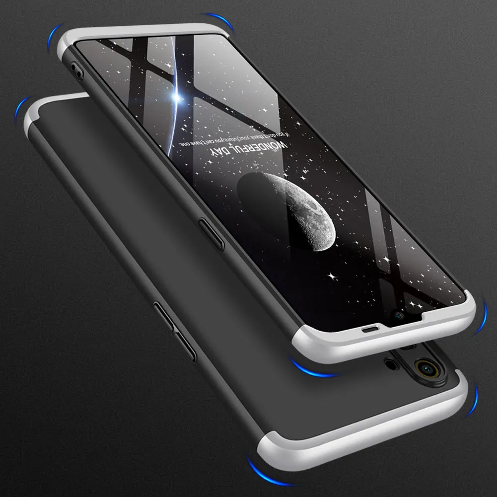 For OPPO Realme C3 360Dgree Full Protection Shockproof PC Phone Back Cover  Silver Black Silver