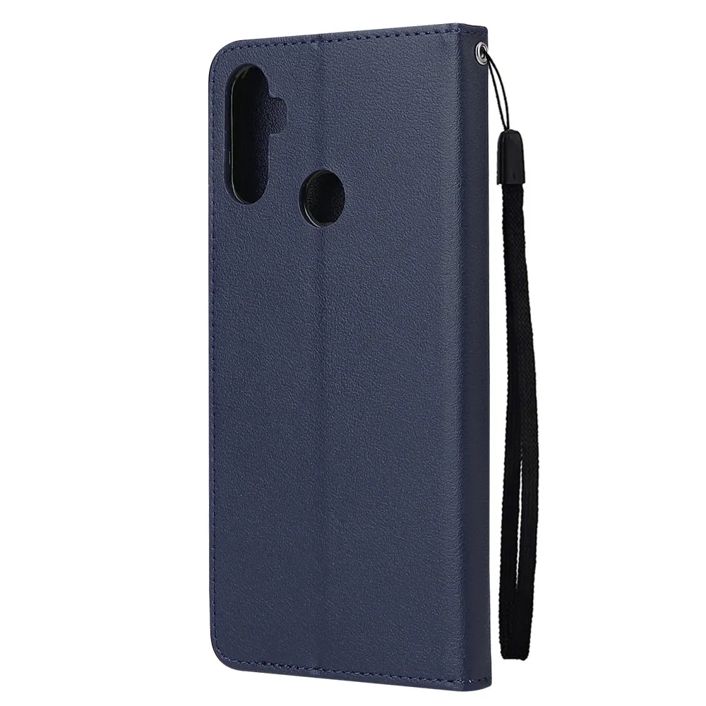 For OPPO Realme C3/Realme 6 PU Leather Mobile Phone Cover with 3 Cards Slots Phone Frame blue