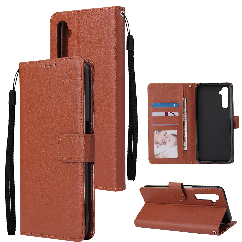 For OPPO Realme C3/Realme 6 PU Leather Mobile Phone Cover with 3 Cards Slots Phone Frame blue