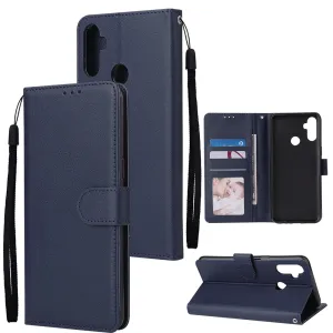 For OPPO Realme C3/Realme 6 PU Leather Mobile Phone Cover with 3 Cards Slots Phone Frame blue