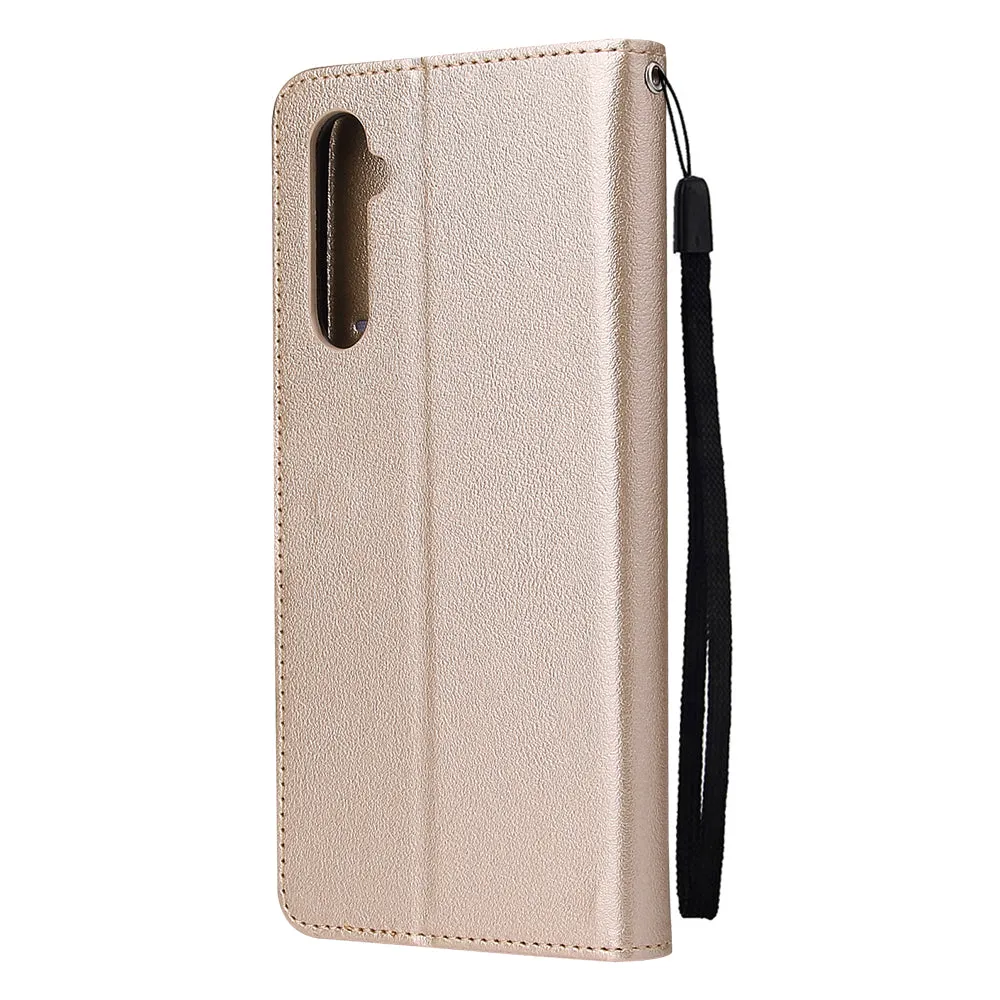 For OPPO Realme C3/Realme 6 PU Leather Mobile Phone Cover with 3 Cards Slots Phone Frame Gold
