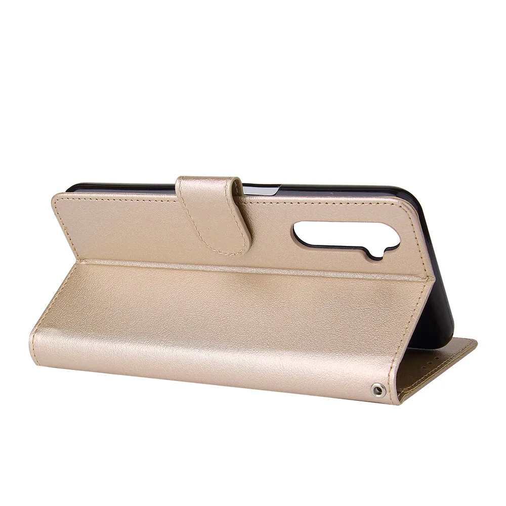 For OPPO Realme C3/Realme 6 PU Leather Mobile Phone Cover with 3 Cards Slots Phone Frame Gold