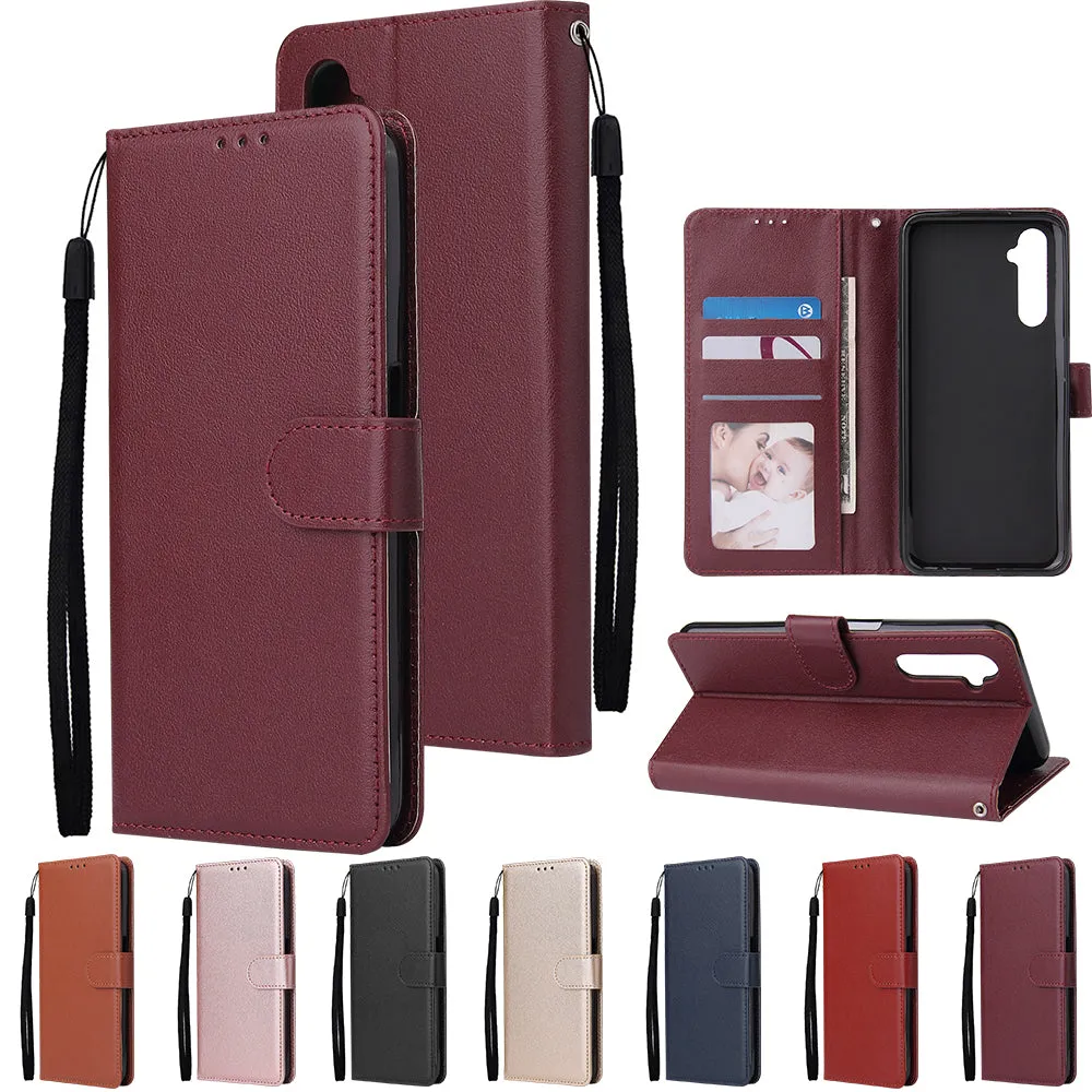 For OPPO Realme C3/Realme 6 PU Leather Mobile Phone Cover with 3 Cards Slots Phone Frame Gold