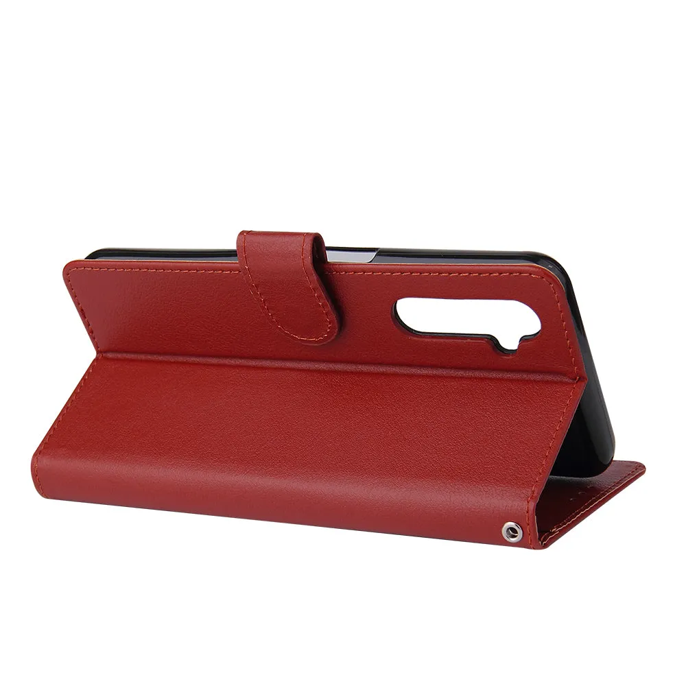 For OPPO Realme C3/Realme 6 PU Leather Mobile Phone Cover with 3 Cards Slots Phone Frame red
