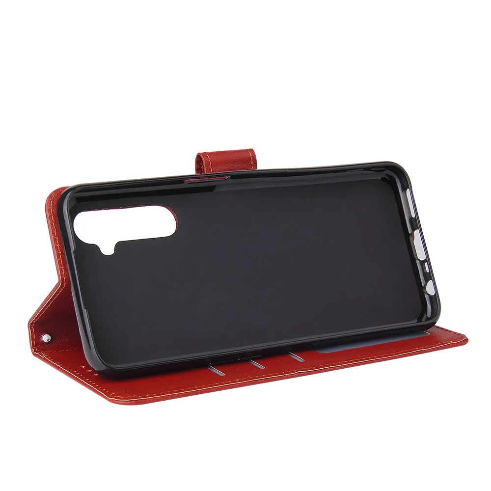 For OPPO Realme C3/Realme 6 PU Leather Mobile Phone Cover with 3 Cards Slots Phone Frame red