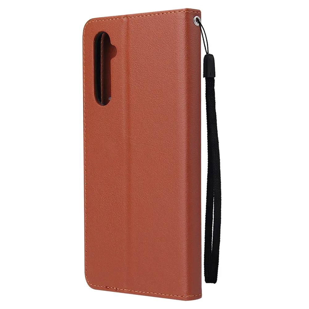 For OPPO Realme C3/Realme 6 PU Leather Mobile Phone Cover with 3 Cards Slots Phone Frame red