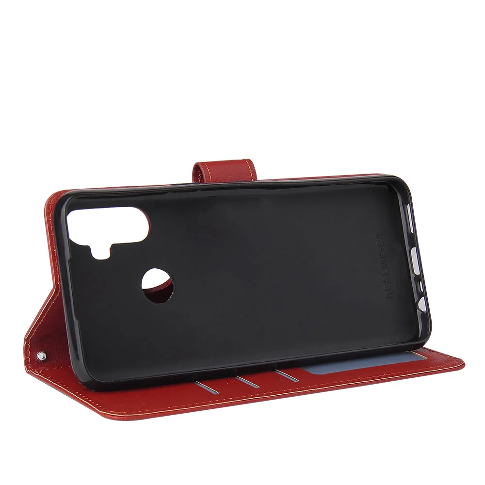 For OPPO Realme C3/Realme 6 PU Leather Mobile Phone Cover with 3 Cards Slots Phone Frame red