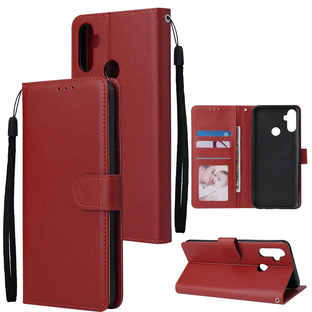 For OPPO Realme C3/Realme 6 PU Leather Mobile Phone Cover with 3 Cards Slots Phone Frame red