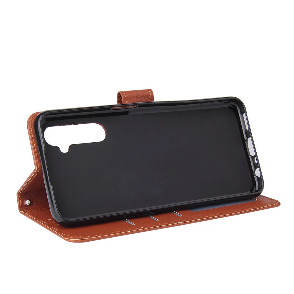 For OPPO Realme C3/Realme 6 PU Leather Mobile Phone Cover with 3 Cards Slots Phone Frame red