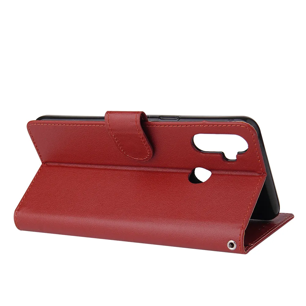 For OPPO Realme C3/Realme 6 PU Leather Mobile Phone Cover with 3 Cards Slots Phone Frame red