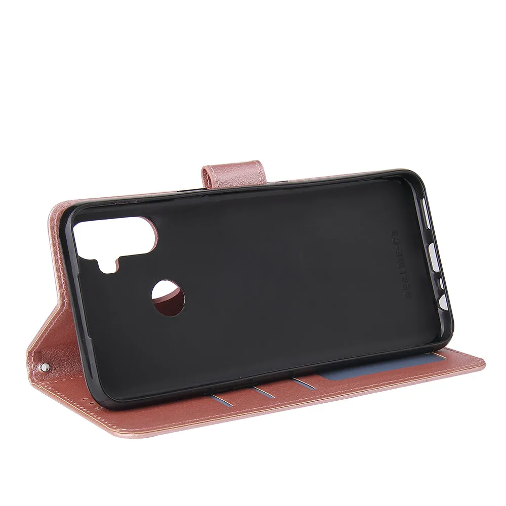 For OPPO Realme C3/Realme 6 PU Leather Mobile Phone Cover with 3 Cards Slots Phone Frame Rose gold