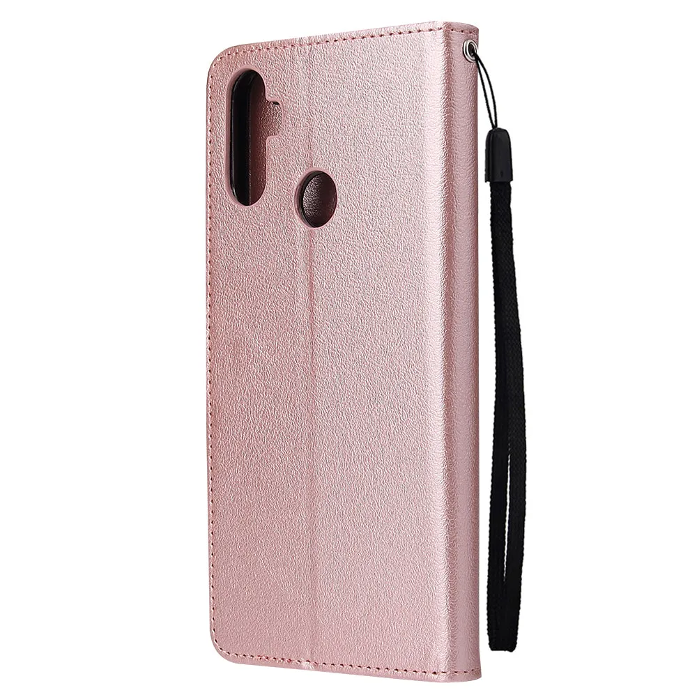 For OPPO Realme C3/Realme 6 PU Leather Mobile Phone Cover with 3 Cards Slots Phone Frame Rose gold