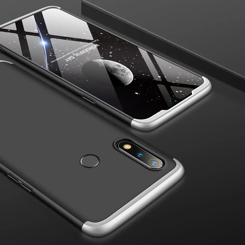 For OPPO realme3 Ultra Slim PC Back Cover Non-slip Shockproof 360 Degree Full Protective Case Silver black silver
