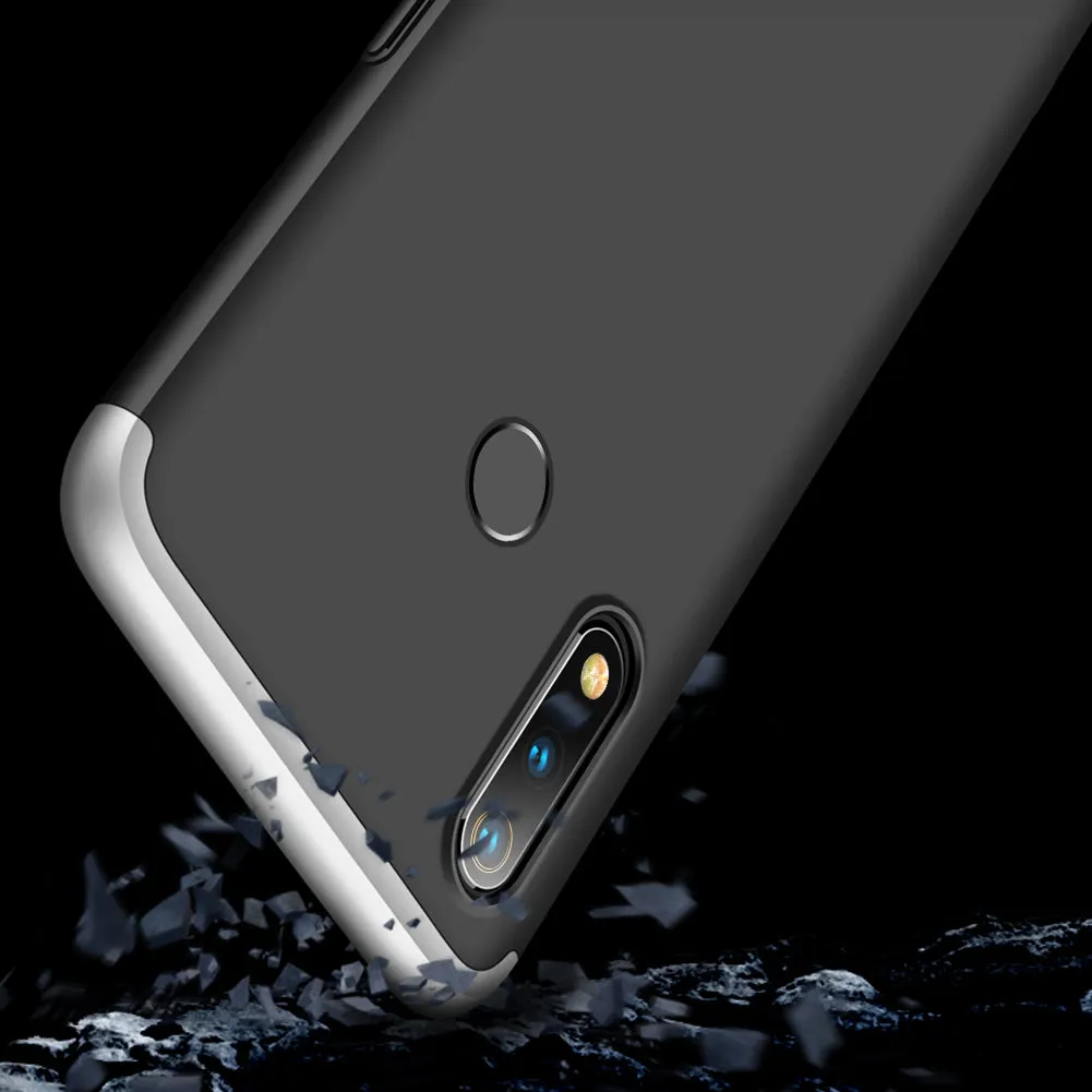 For OPPO realme3 Ultra Slim PC Back Cover Non-slip Shockproof 360 Degree Full Protective Case Silver black silver