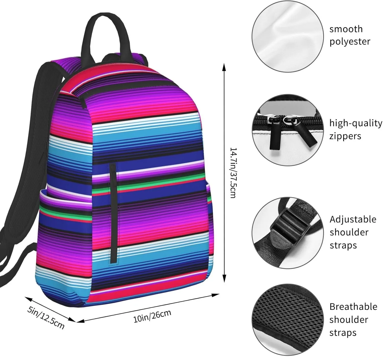 For Purple Mexican Blanket Stripes backpack book bags for college lightweight laptop backpacks for Men Women