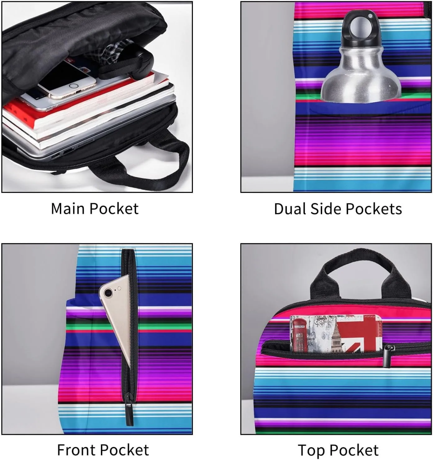 For Purple Mexican Blanket Stripes backpack book bags for college lightweight laptop backpacks for Men Women