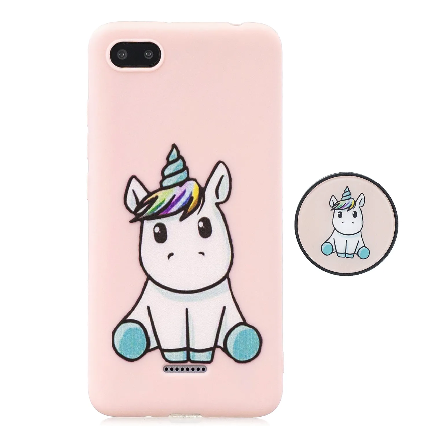 For Redmi 6A Phone Cases TPU Full Cover Cute Cartoon Painted Case Girls Mobile Phone Cover with Matched Pattern Adjustable Bracket 6