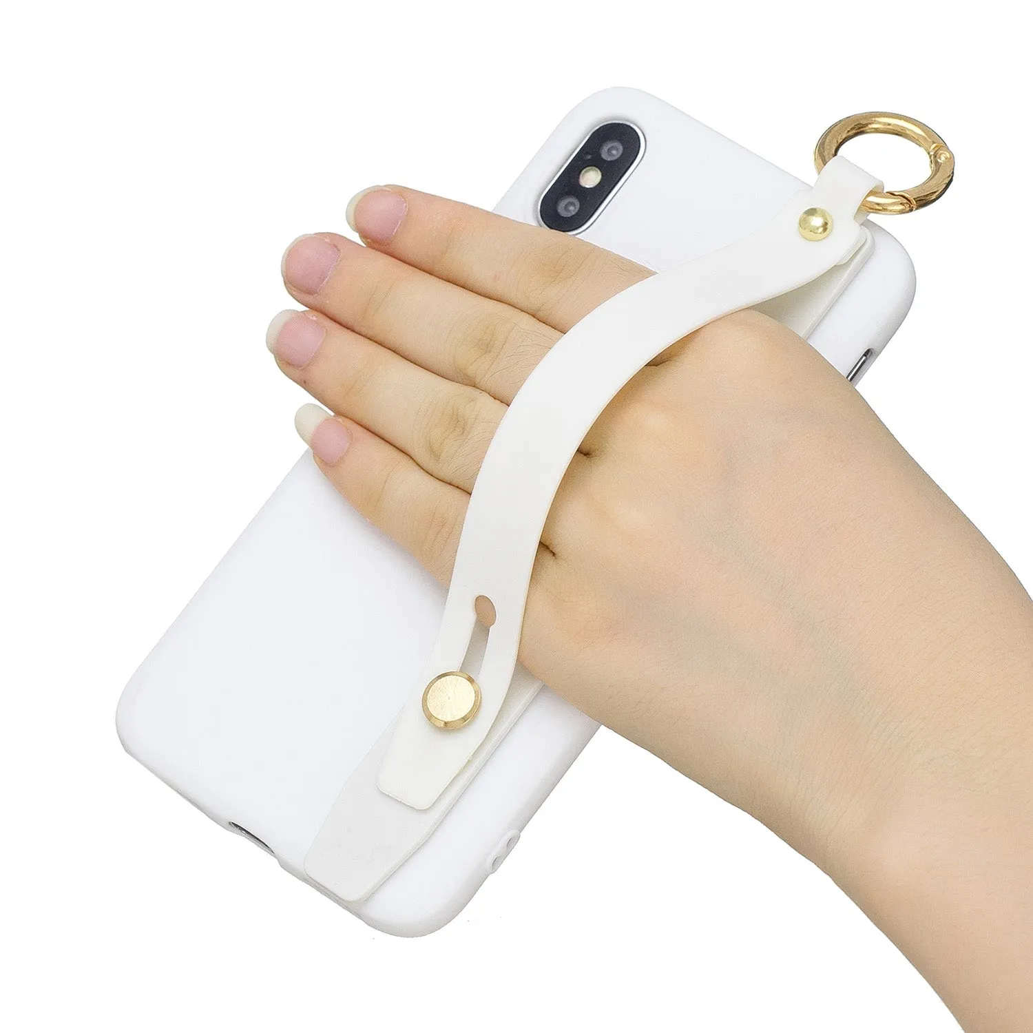 For Redmi 6A Simple Solid Color Chic Wrist Rope Bracket Matte TPU Anti-scratch Non-slip Protective Cover Back Case 2 white
