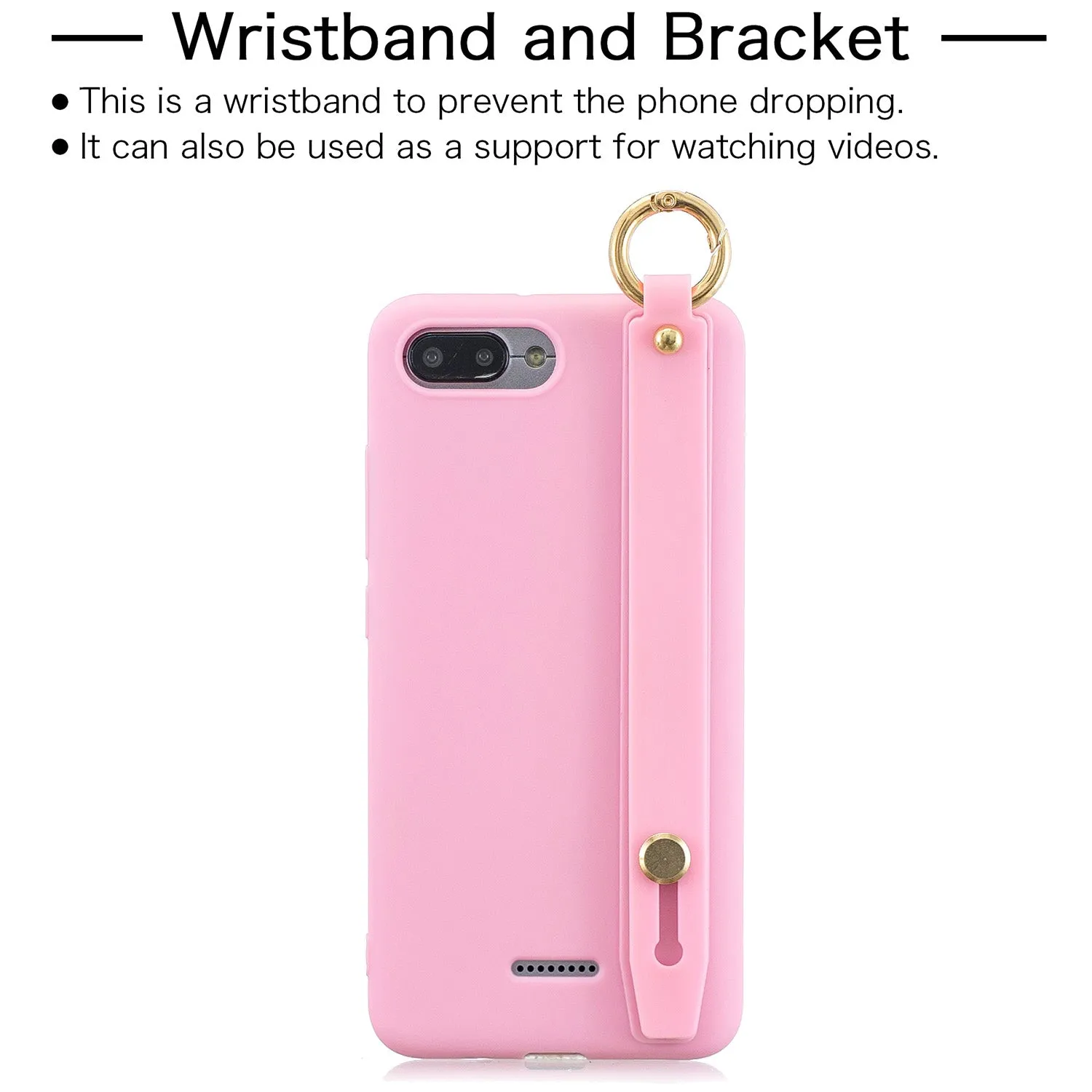 For Redmi 6A Simple Solid Color Chic Wrist Rope Bracket Matte TPU Anti-scratch Non-slip Protective Cover Back Case 2 white