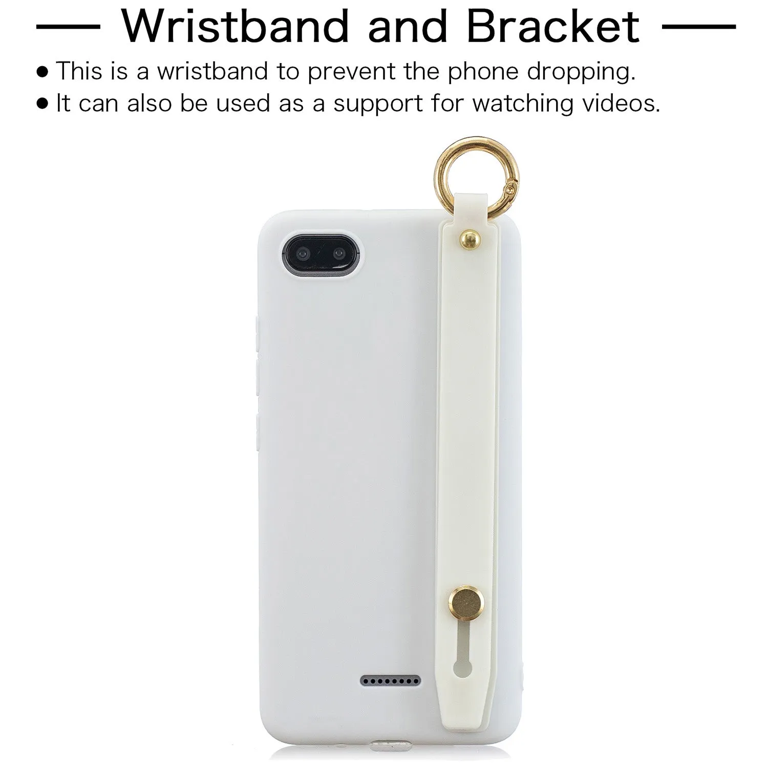 For Redmi 6A Simple Solid Color Chic Wrist Rope Bracket Matte TPU Anti-scratch Non-slip Protective Cover Back Case 3 yellow