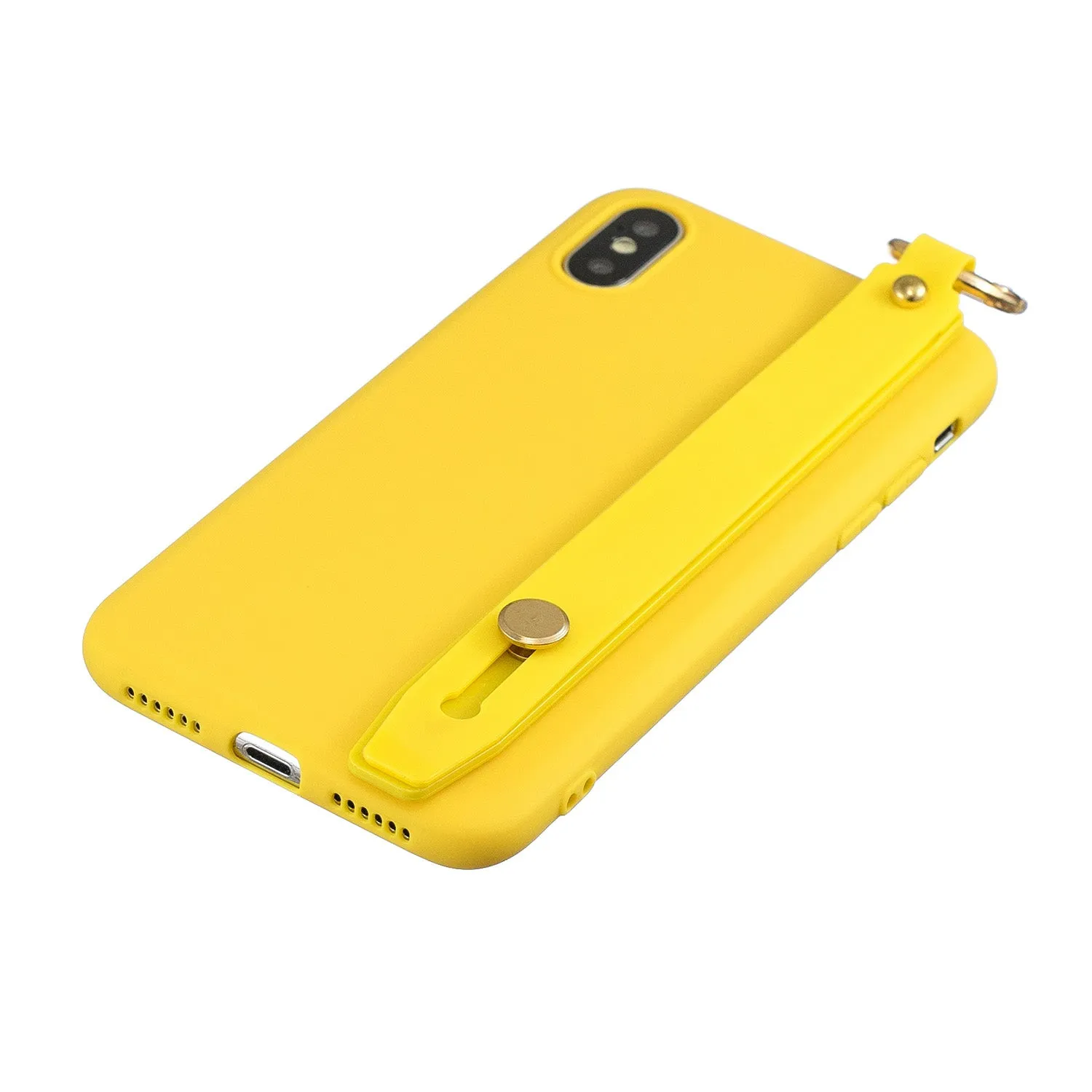 For Redmi 6A Simple Solid Color Chic Wrist Rope Bracket Matte TPU Anti-scratch Non-slip Protective Cover Back Case 3 yellow