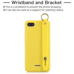 For Redmi 6A Simple Solid Color Chic Wrist Rope Bracket Matte TPU Anti-scratch Non-slip Protective Cover Back Case 3 yellow