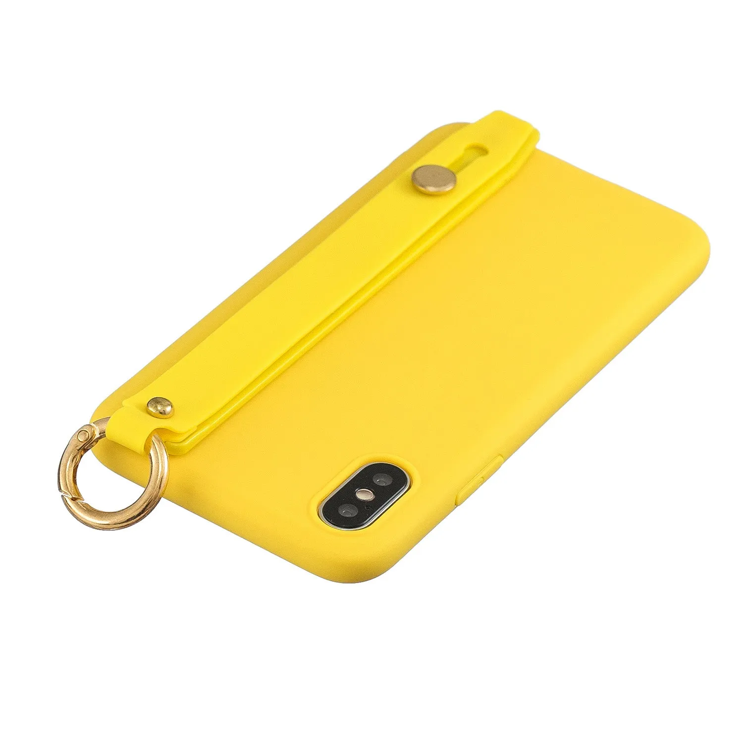 For Redmi 6A Simple Solid Color Chic Wrist Rope Bracket Matte TPU Anti-scratch Non-slip Protective Cover Back Case 3 yellow
