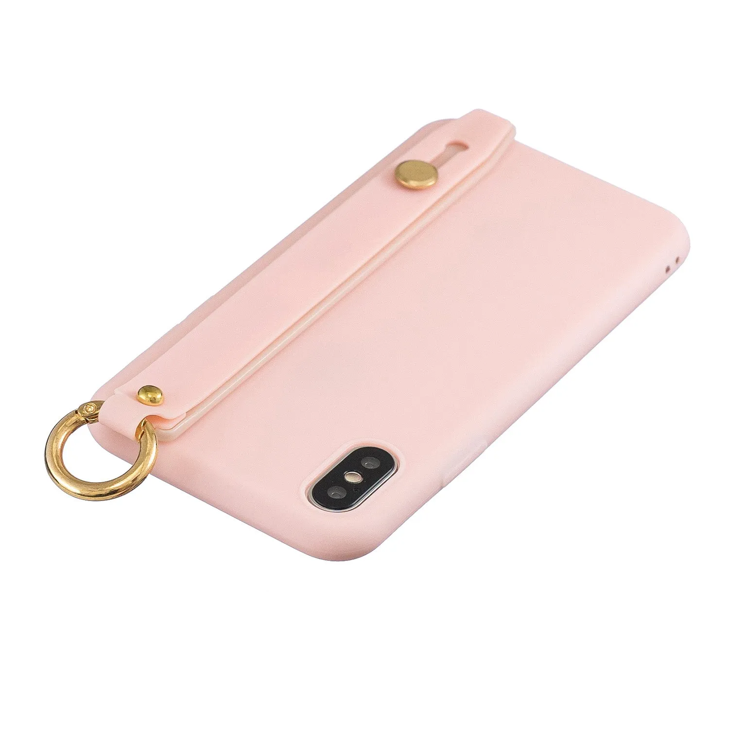 For Redmi 6A Simple Solid Color Chic Wrist Rope Bracket Matte TPU Anti-scratch Non-slip Protective Cover Back Case 6 light pink
