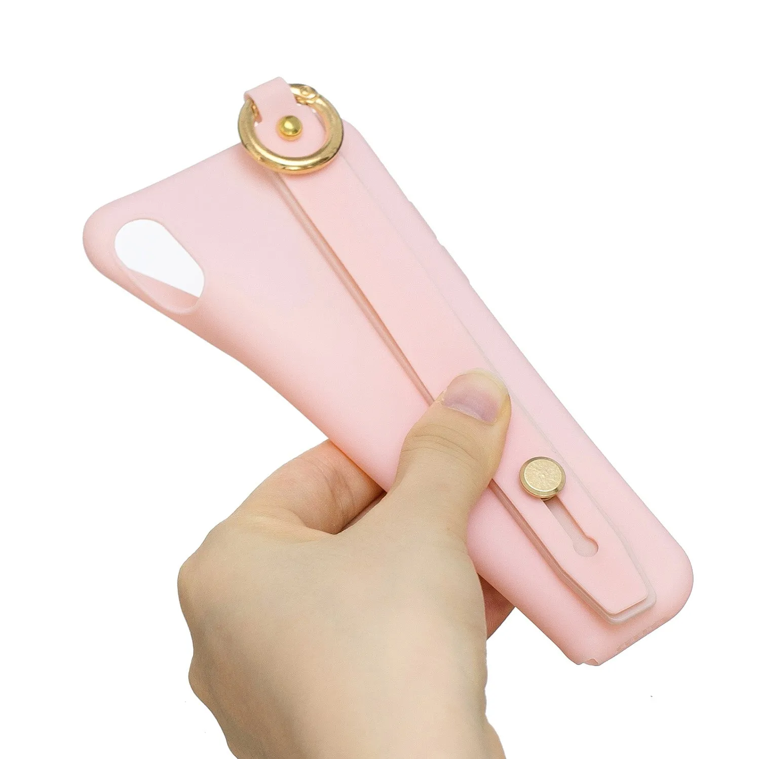 For Redmi 6A Simple Solid Color Chic Wrist Rope Bracket Matte TPU Anti-scratch Non-slip Protective Cover Back Case 6 light pink