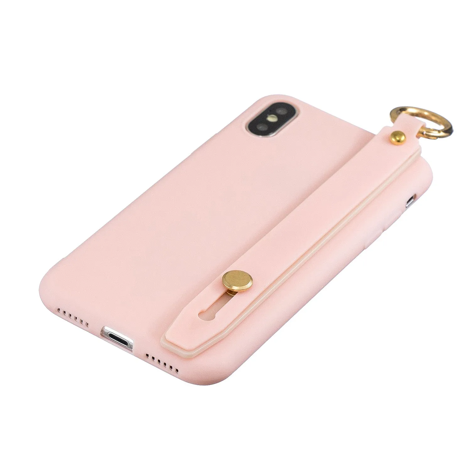 For Redmi 6A Simple Solid Color Chic Wrist Rope Bracket Matte TPU Anti-scratch Non-slip Protective Cover Back Case 6 light pink