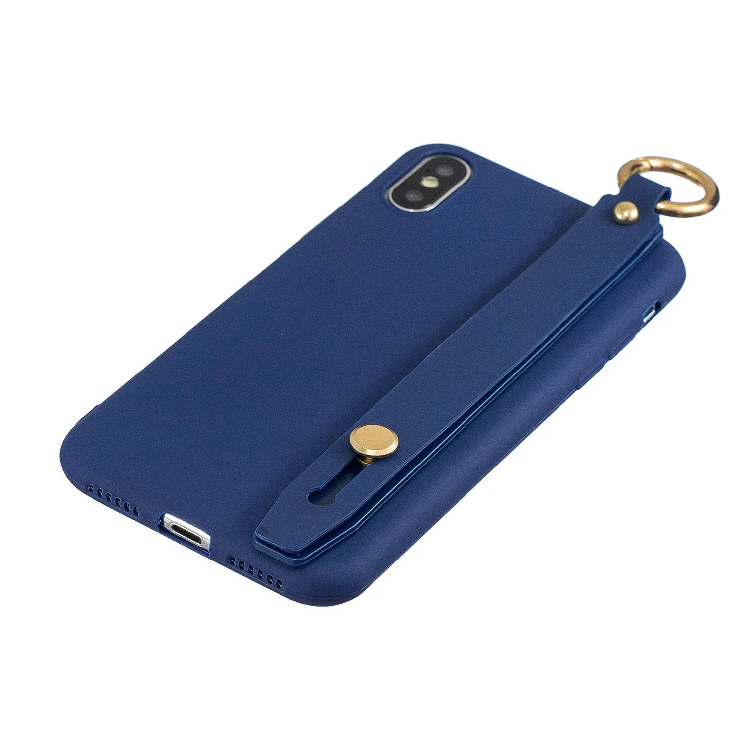 For Redmi 6A Simple Solid Color Chic Wrist Rope Bracket Matte TPU Anti-scratch Non-slip Protective Cover Back Case 7 royal blue
