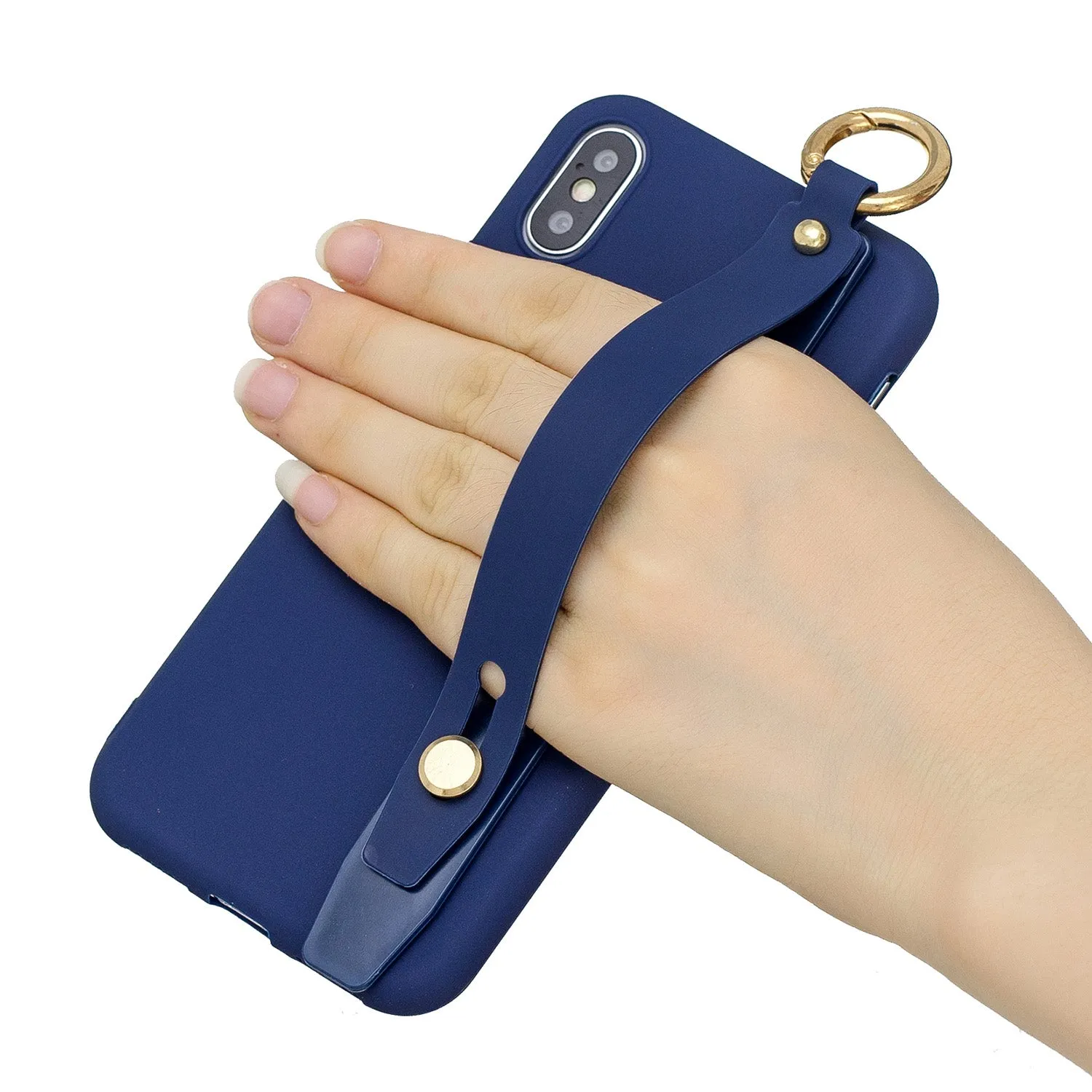 For Redmi 6A Simple Solid Color Chic Wrist Rope Bracket Matte TPU Anti-scratch Non-slip Protective Cover Back Case 7 royal blue