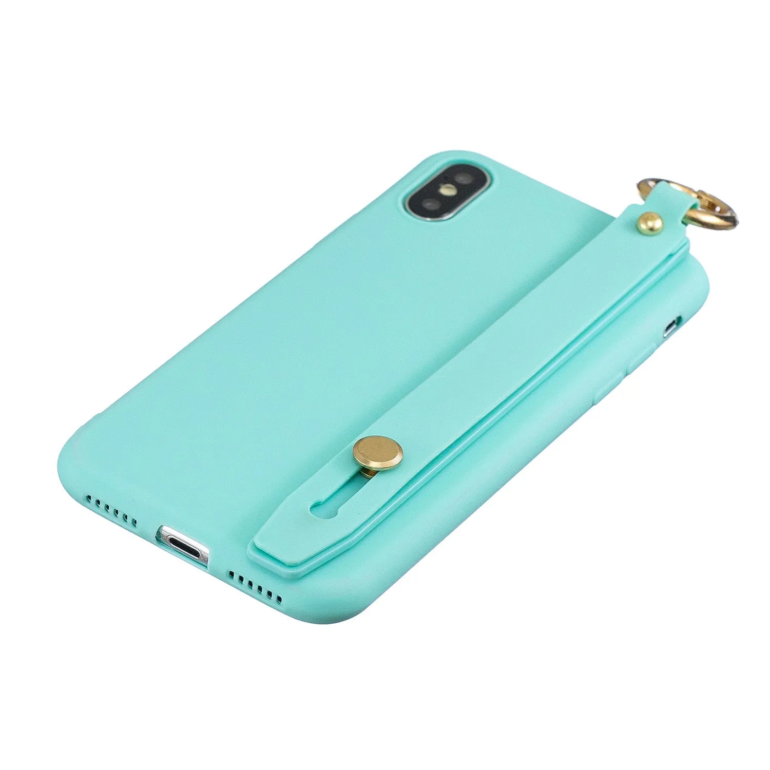 For Redmi 6A Simple Solid Color Chic Wrist Rope Bracket Matte TPU Anti-scratch Non-slip Protective Cover Back Case 8 light blue