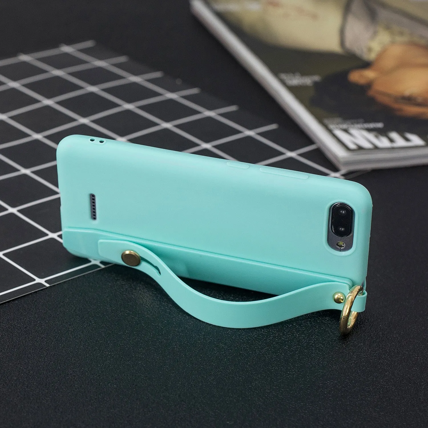 For Redmi 6A Simple Solid Color Chic Wrist Rope Bracket Matte TPU Anti-scratch Non-slip Protective Cover Back Case 8 light blue