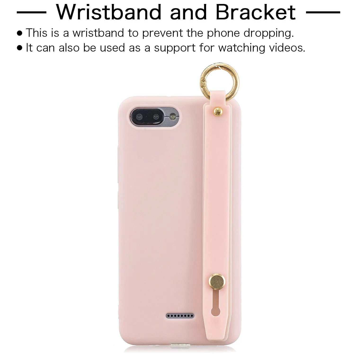For Redmi 6A Simple Solid Color Chic Wrist Rope Bracket Matte TPU Anti-scratch Non-slip Protective Cover Back Case 8 light blue