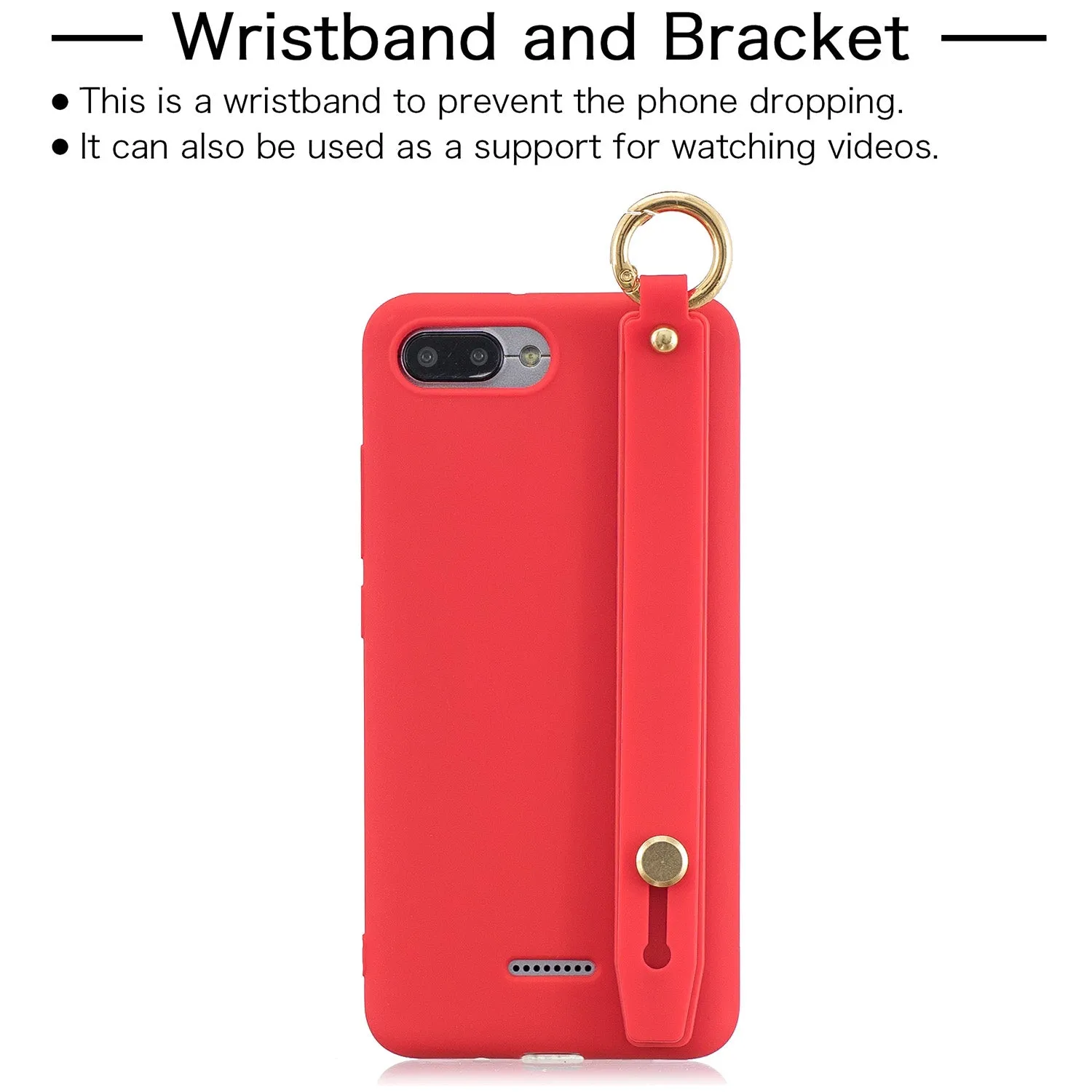 For Redmi 6A Simple Solid Color Chic Wrist Rope Bracket Matte TPU Anti-scratch Non-slip Protective Cover Back Case 8 light blue