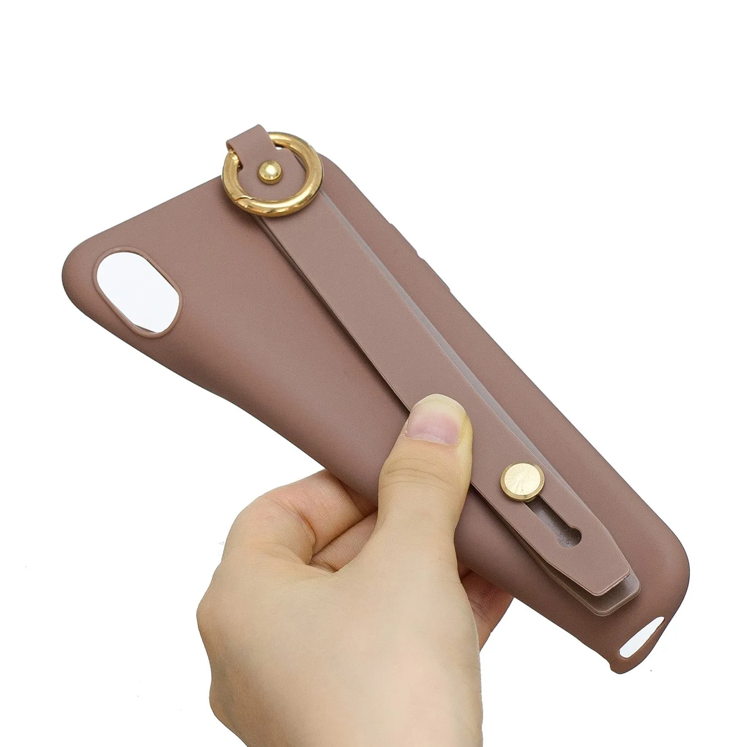 For Redmi 6A Simple Solid Color Chic Wrist Rope Bracket Matte TPU Anti-scratch Non-slip Protective Cover Back Case 9 coffee