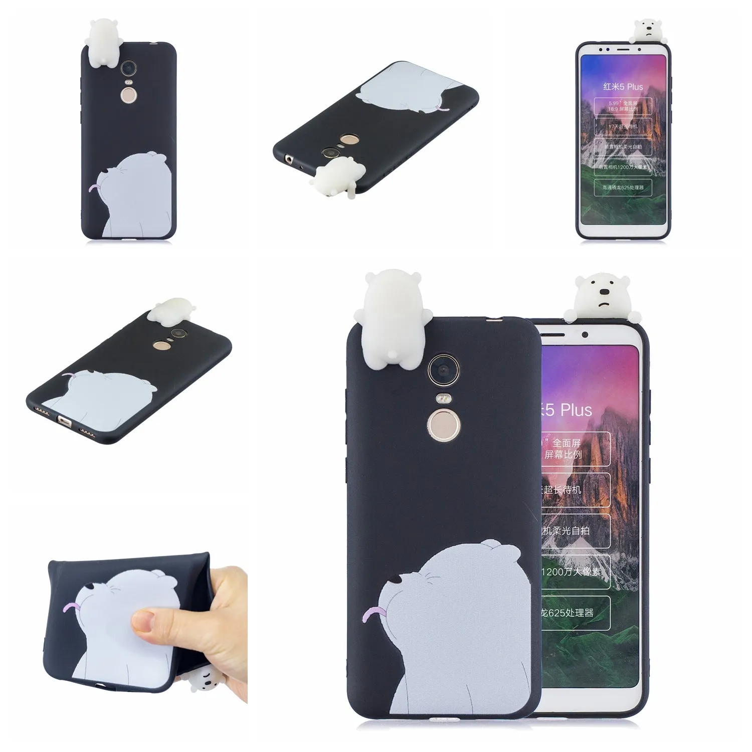 For Redmi 8/8A/5/Note 8T Mobile Phone Case Cute Cellphone Shell Soft TPU Cover with Cartoon Pig Duck Bear Kitten Lovely Pattern Black
