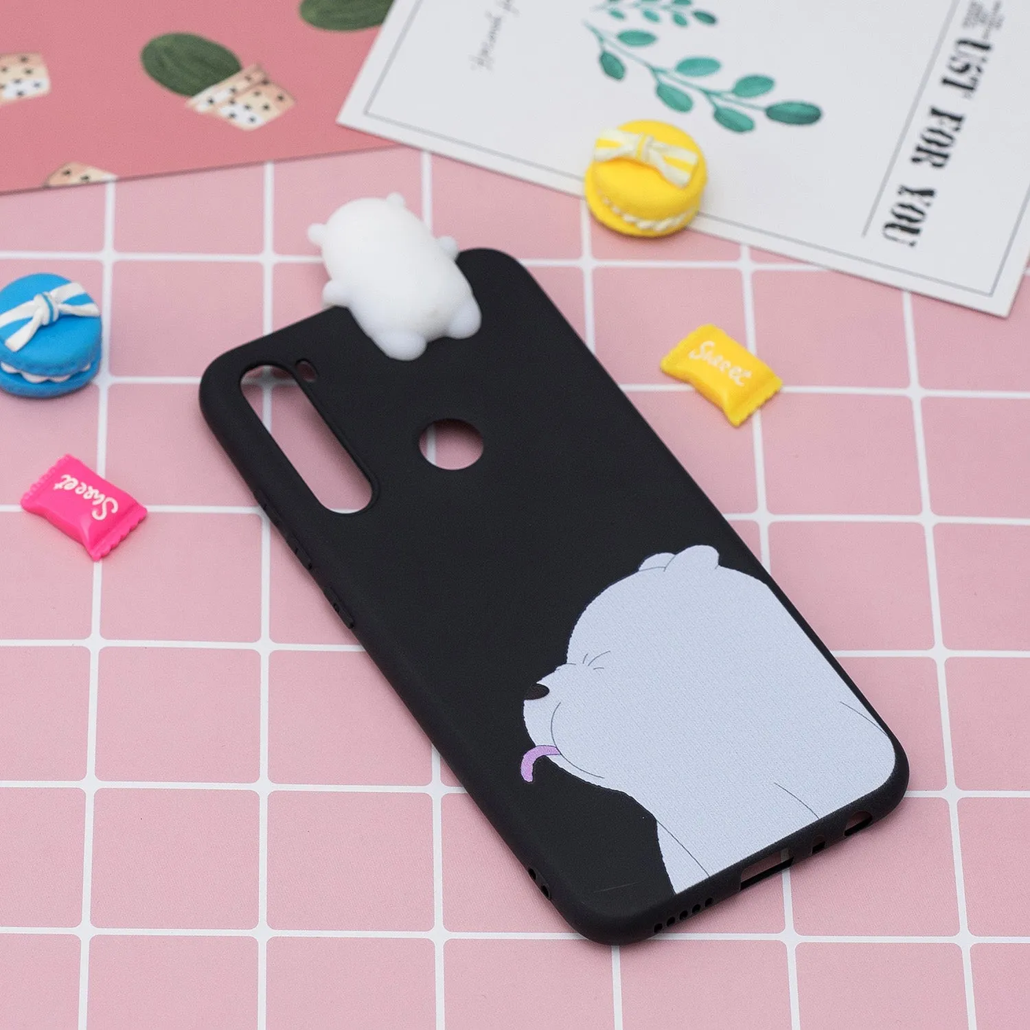 For Redmi 8/8A/5/Note 8T Mobile Phone Case Cute Cellphone Shell Soft TPU Cover with Cartoon Pig Duck Bear Kitten Lovely Pattern Black