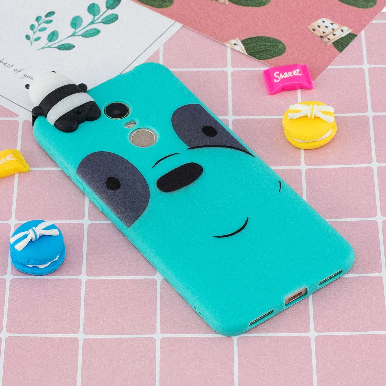 For Redmi 8/8A/5/Note 8T Mobile Phone Case Cute Cellphone Shell Soft TPU Cover with Cartoon Pig Duck Bear Kitten Lovely Pattern Light blue